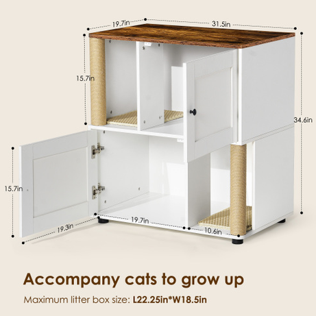 Double Cat Litter Box Enclouse Enclosure For 2 Cats Cabinet