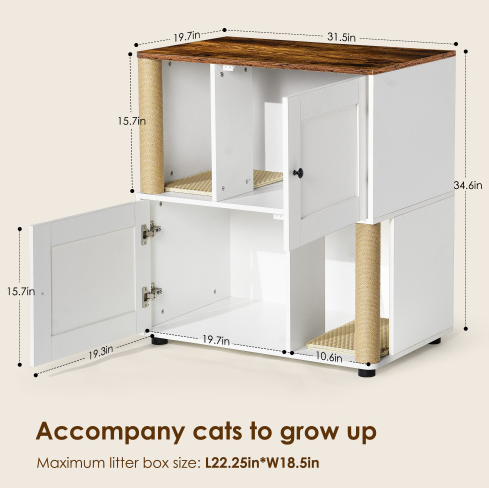 Double Cat Litter Box Enclouse Enclosure For 2 Cats Cabinet