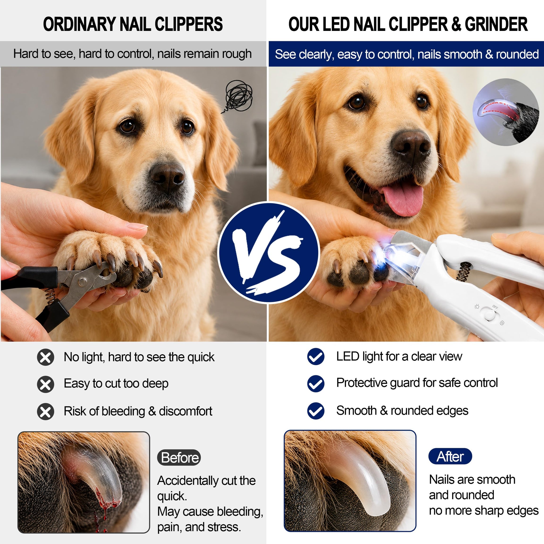 2-in-1 Dog Nail Clippers With Light Electric Pet Grinder Quiet