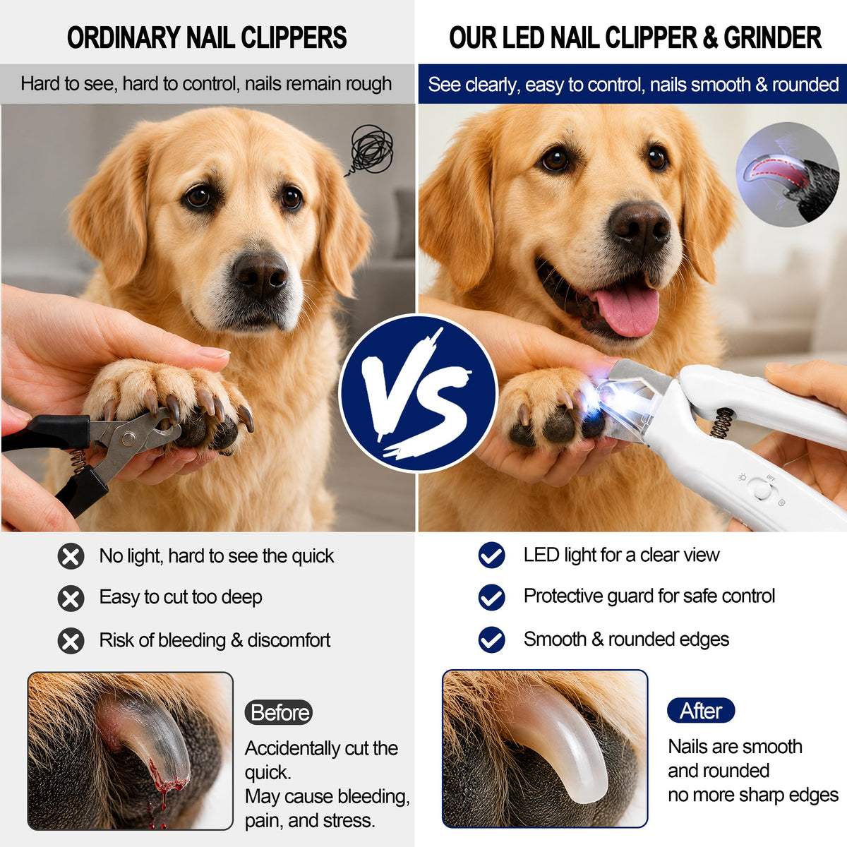 2-in-1 Dog Nail Clippers With Light Electric Pet Grinder Quiet