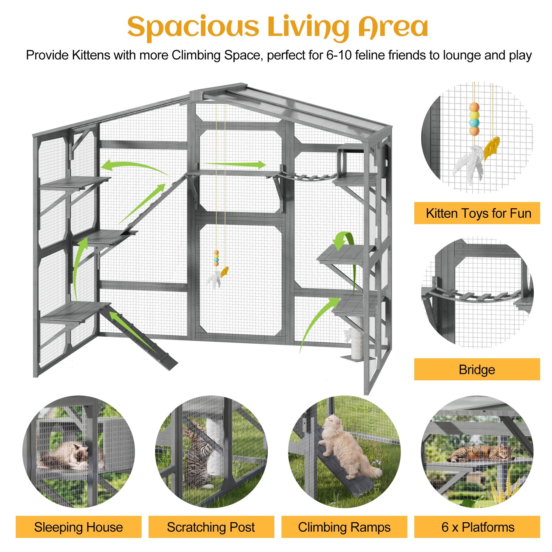 Large Outdoor Catio For 6-10 Cats Pine Wood Cat Cage