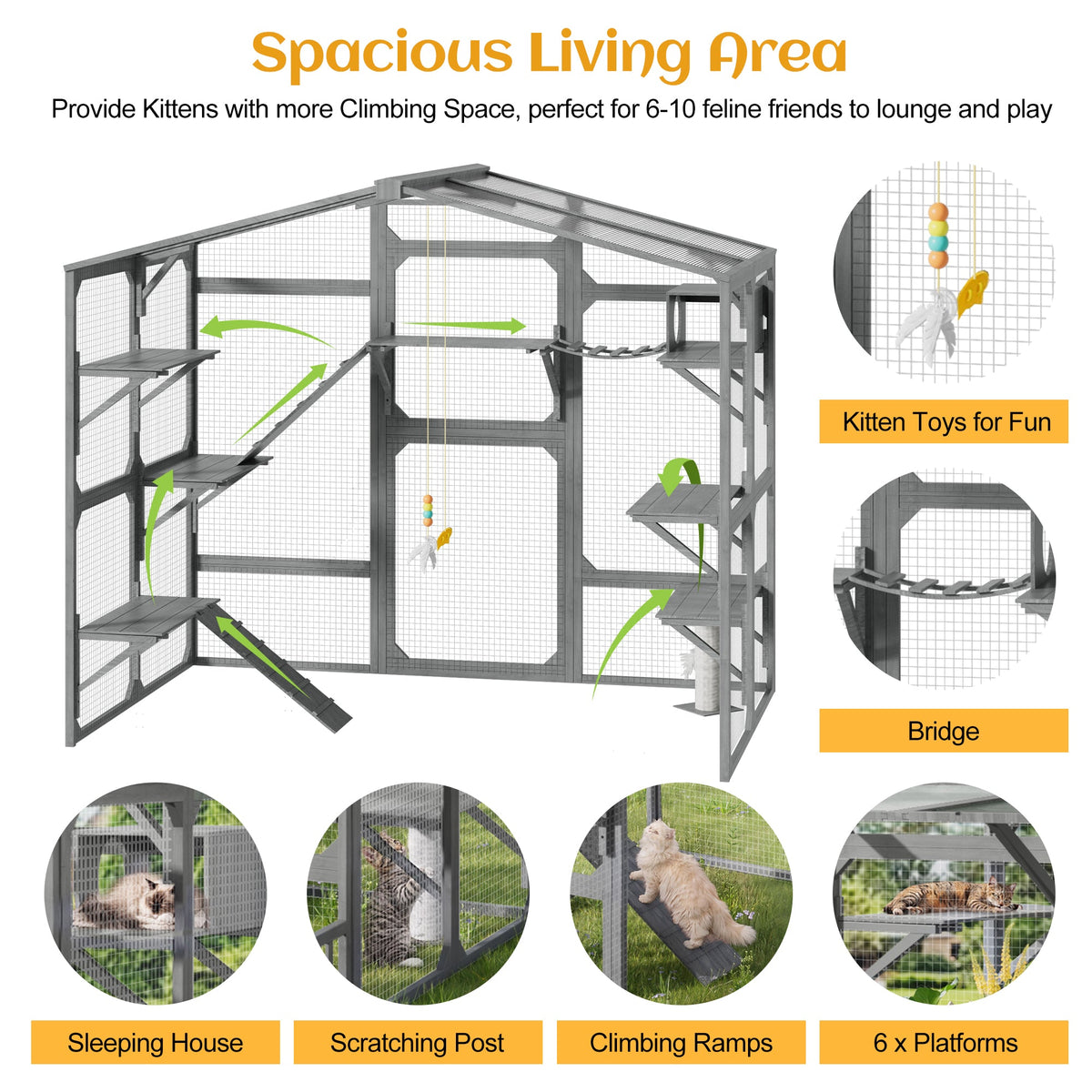 Large Outdoor Catio For 6-10 Cats Pine Wood Cat Cage