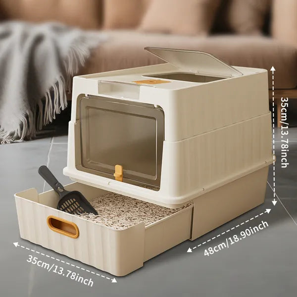 Simple Drawer Style White Cat Litter Box Humanized Design Does Not