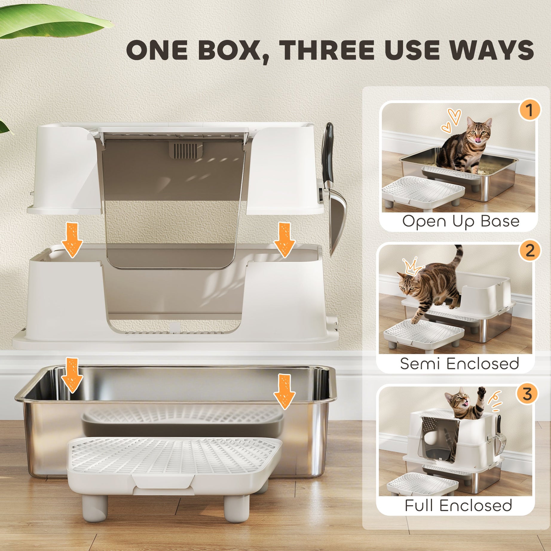 Cat Litter Box Top And Side Entry Enclosed With Flip