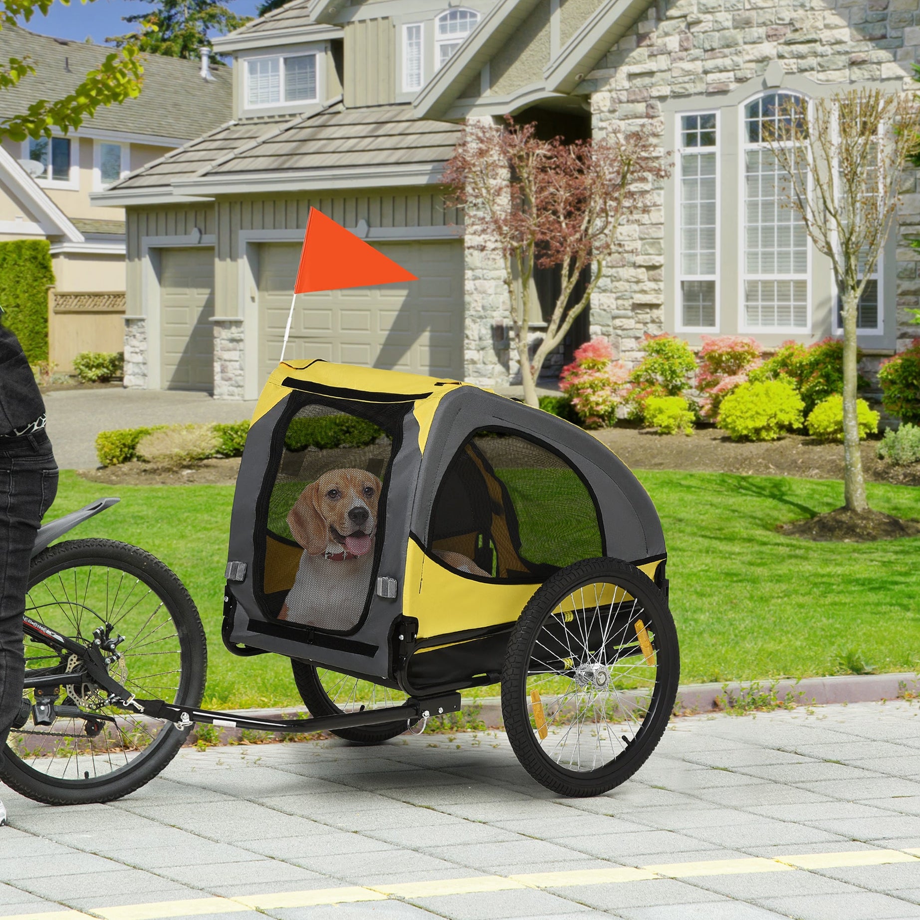 Dog Bike Trailer Pet Stroller With Wheels For Medium Dogs Yellow