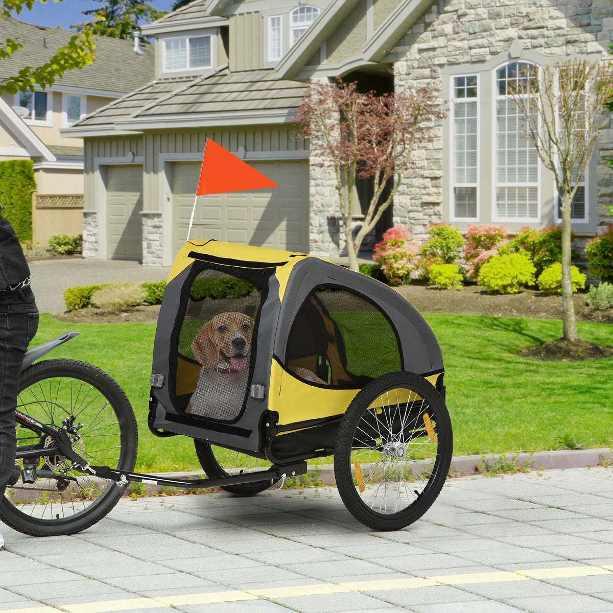 Dog Bike Trailer Pet Stroller With Wheels For Medium Dogs Yellow