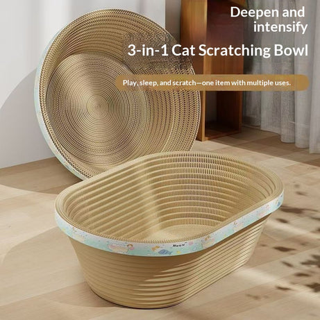 Oval-shaped Cat Scratching Post With A Deep Corrugated Paper Basin