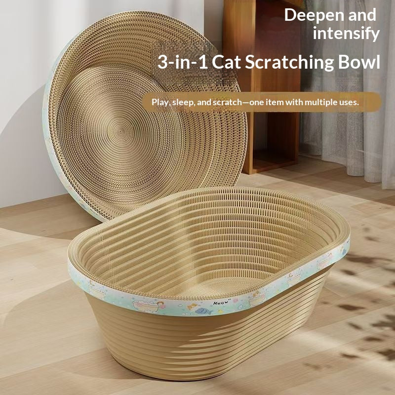 Oval-shaped Cat Scratching Post With A Deep Corrugated Paper Basin