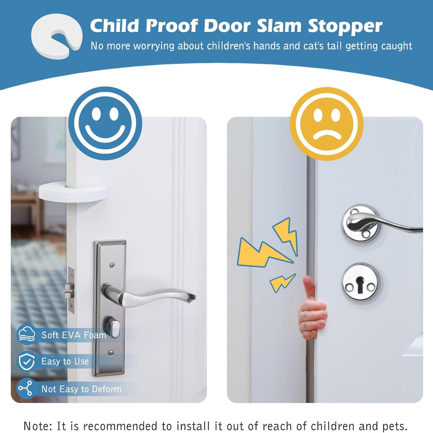 Cat Door Latch And Stopper Adjustable Strap Soft Foam Pinch Guard