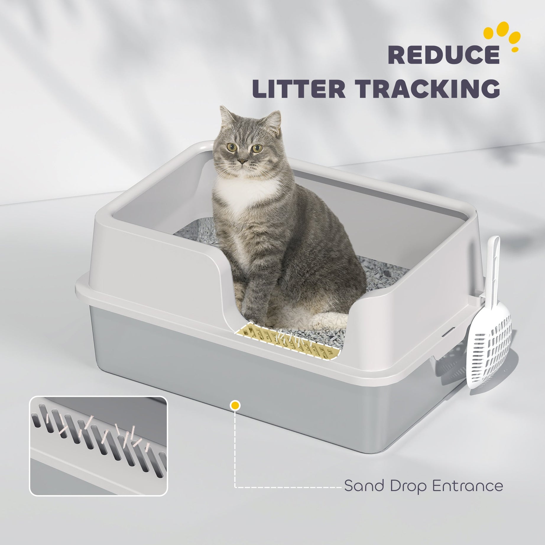 Stainless Steel Litter Box With High Side Scoop Easy Cleaning