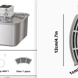 Wireless Cat Water Fountain Stainless Steel Rechargeable