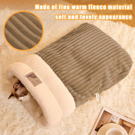 Pet Sleeping Bag Winter Warm Soft Plush Semi Enclosed Cat Nest Home