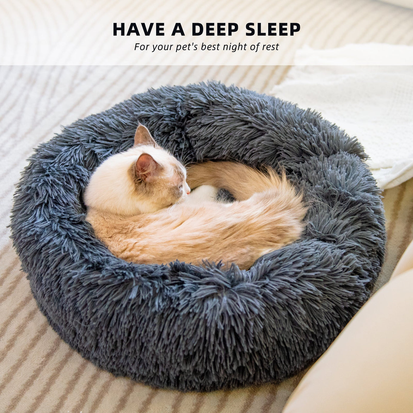 Dog Beds For Small Dogs Round Plush Cat Litter Kennel Pet Nest Mat (Dark Grey & Light Grey)