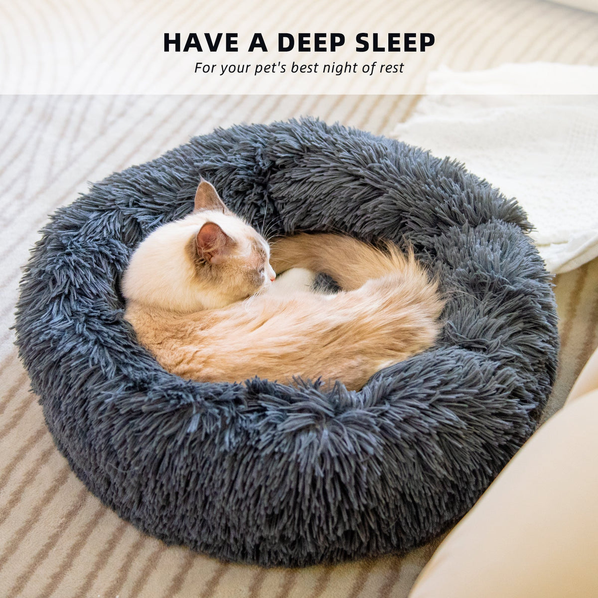 Dog Beds For Small Dogs Round Plush Cat Litter Kennel Pet Nest Mat (Dark Grey & Light Grey)