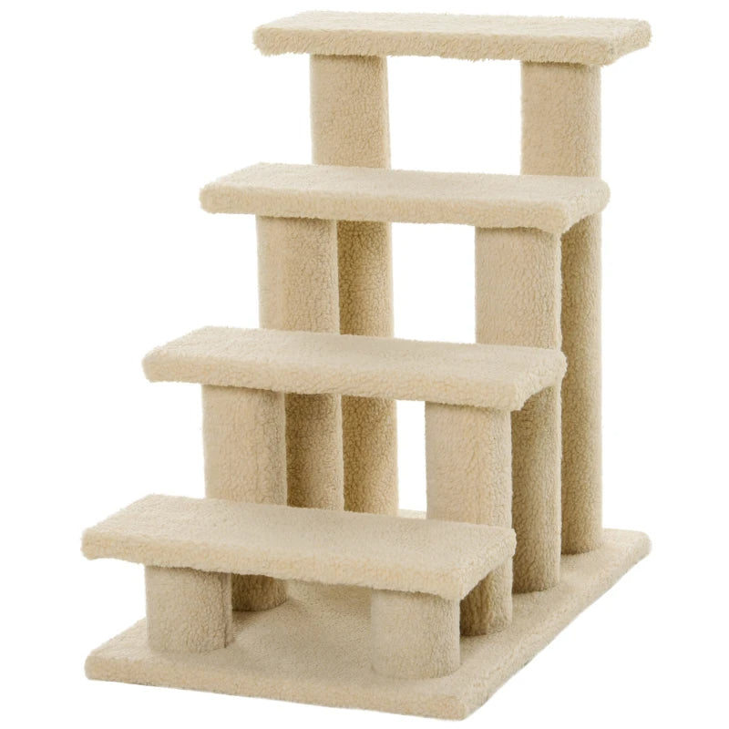 4-step Multi-level Carpeted Cat Scratching Post Pet Stairs Cream
