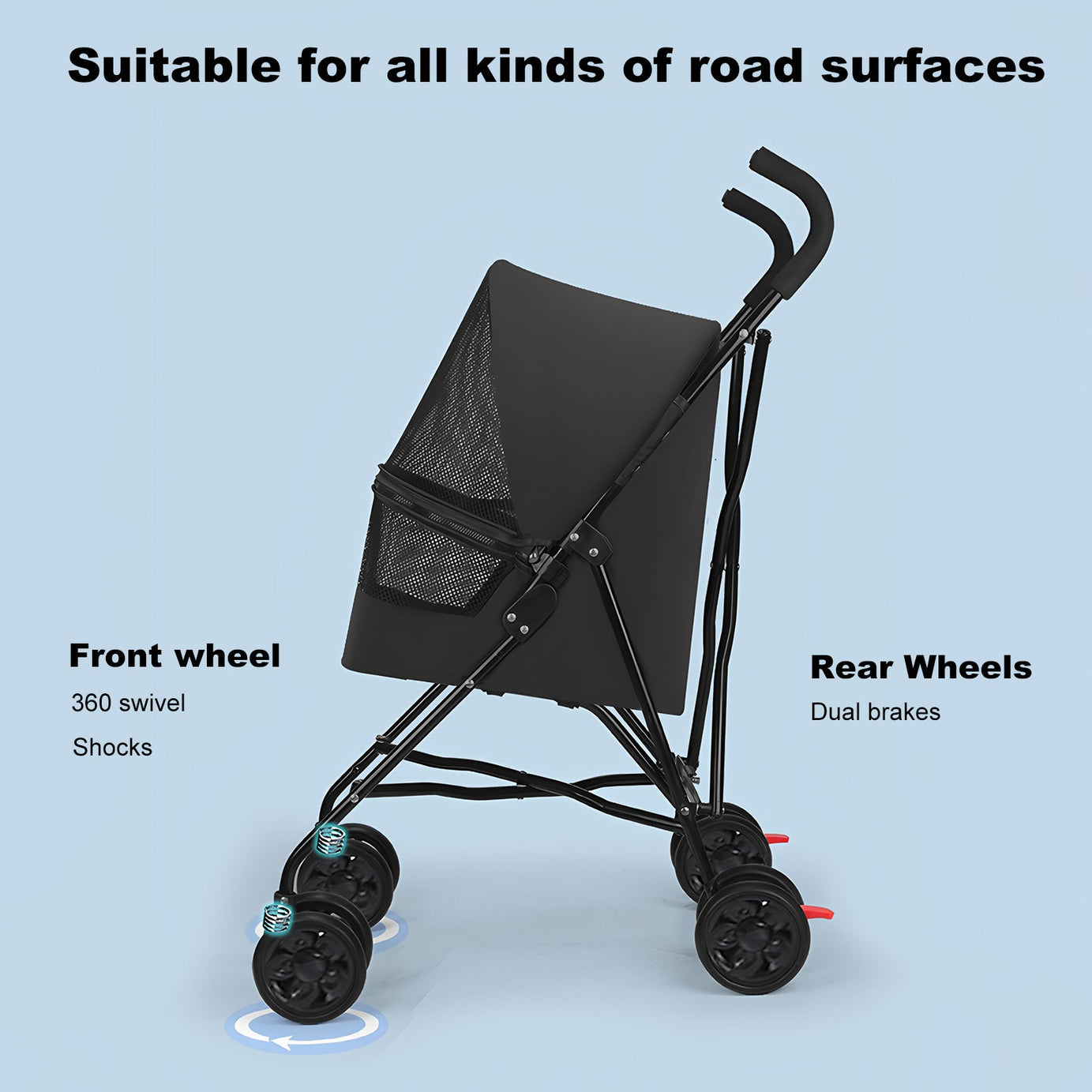 Pet Stroller For Small Dogs Cats With Mesh Ventilation Lightweight