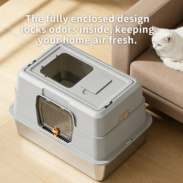 2025 Must-buy Fully Enclosed Stainless Steel Cat Litter Box