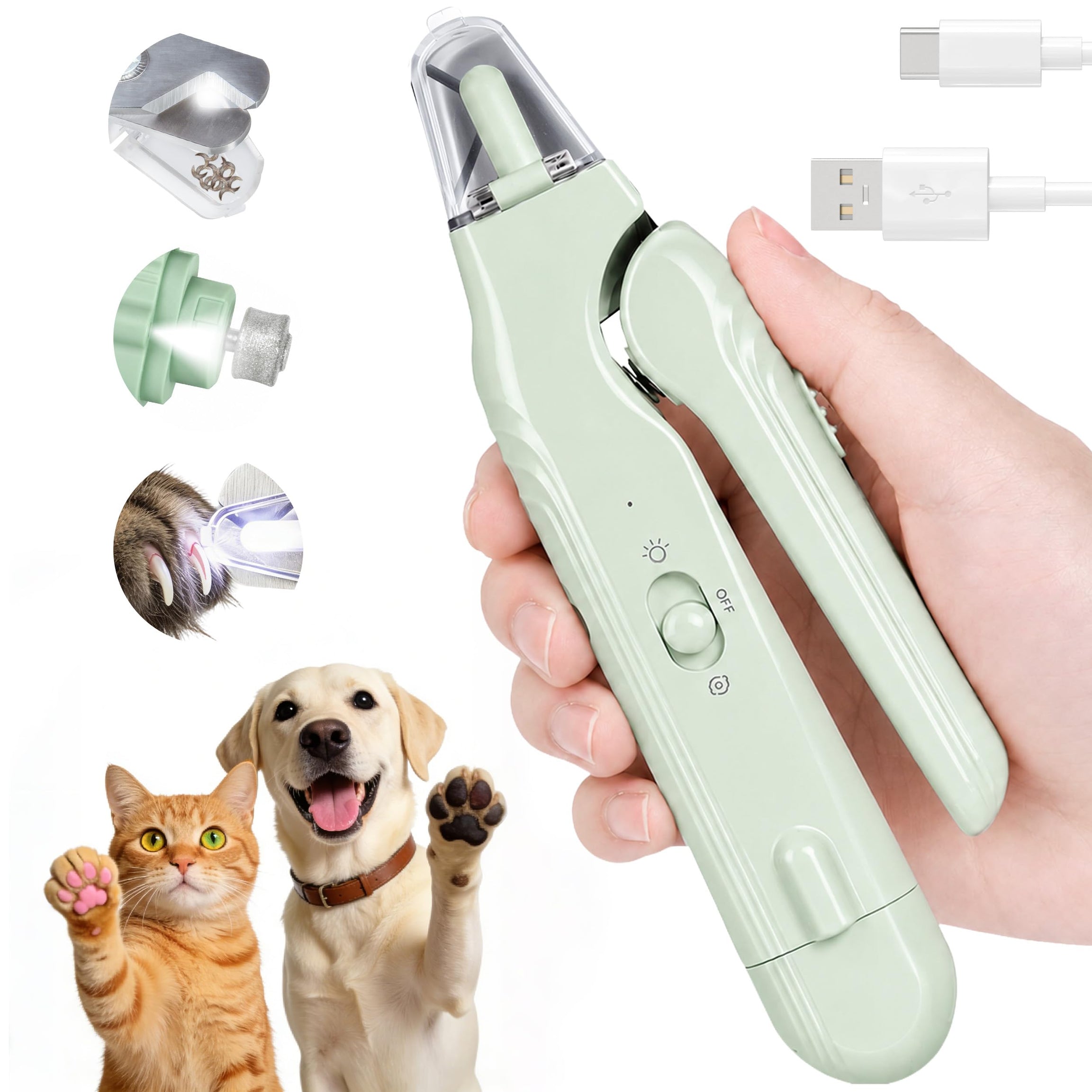 2-in-1 Dog Nail Clippers With Light Electric Pet Grinder Quiet