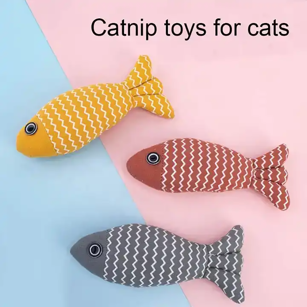 Burlap Fish Catnip Cat Toy Throw Pillow Teething Fancy Tough Bite