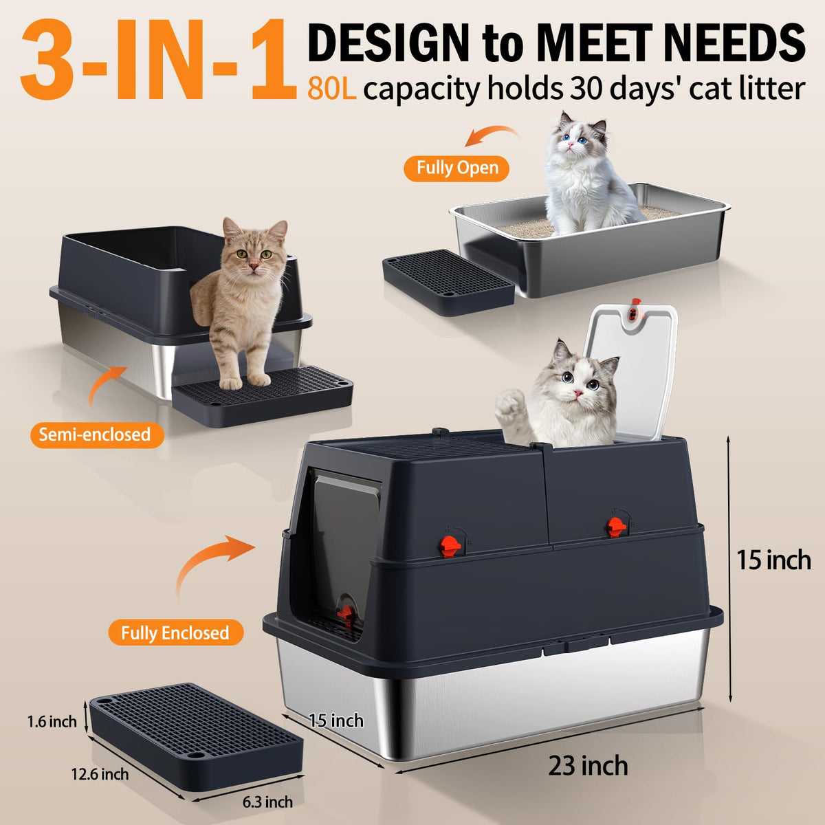 Stainless Steel Litter Box With Lid Enclosed Metal Extra Large