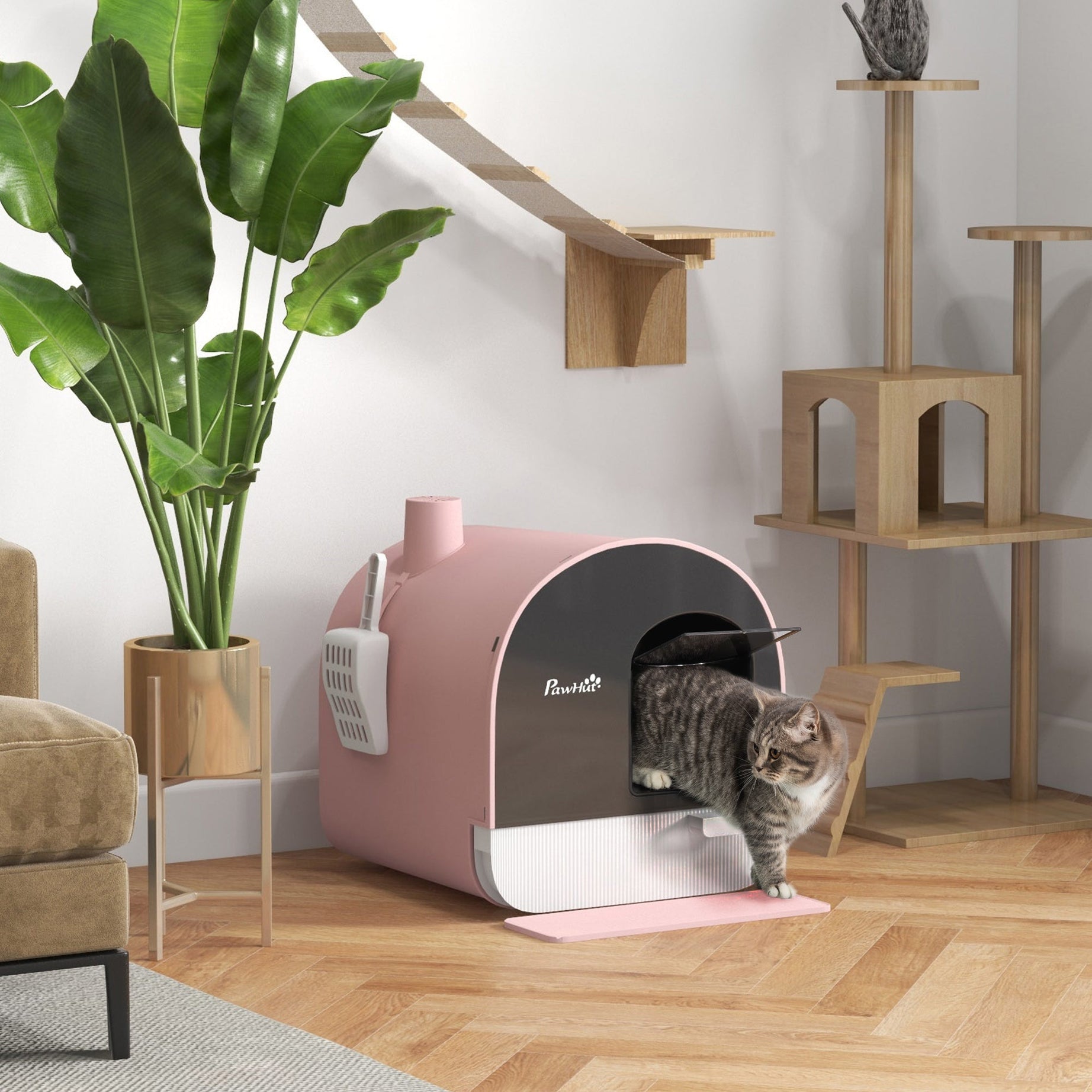 Cat Litter Box With Lid With Scoop And Filter Pink