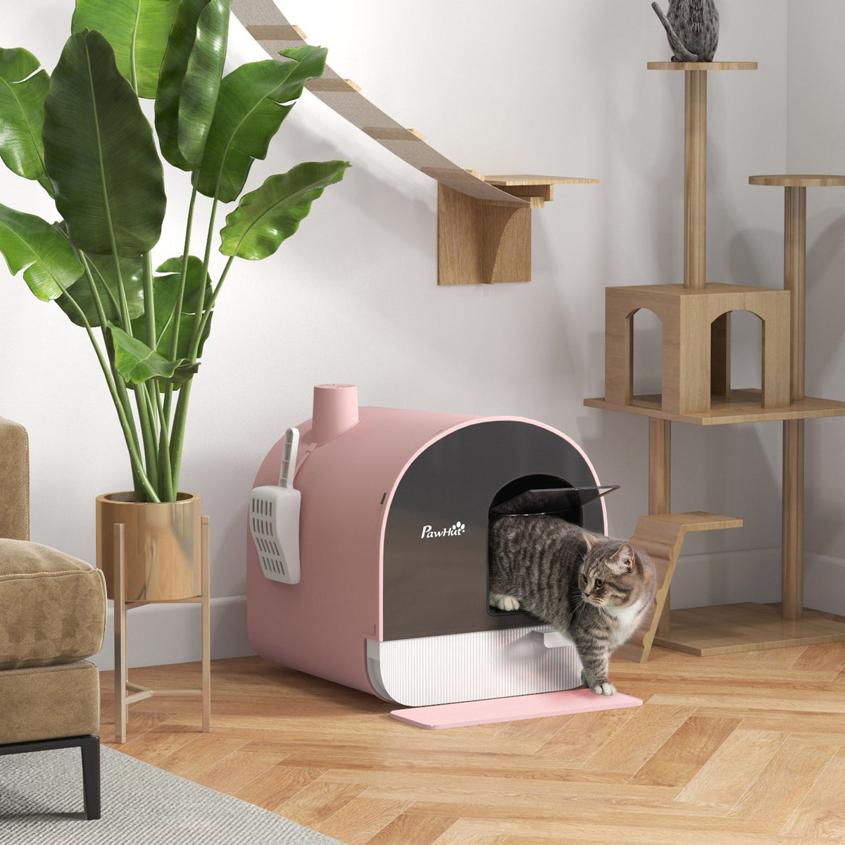 Cat Litter Box With Lid With Scoop And Filter Pink