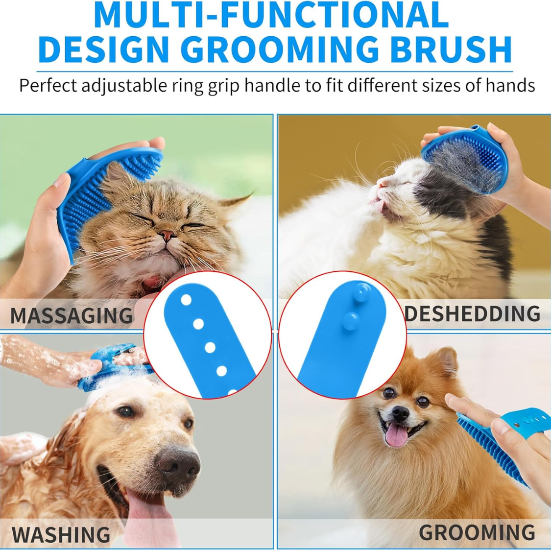 6pcs Dog Bath Brush Toothbrush Adjustable Handle Shampoo Scrubber