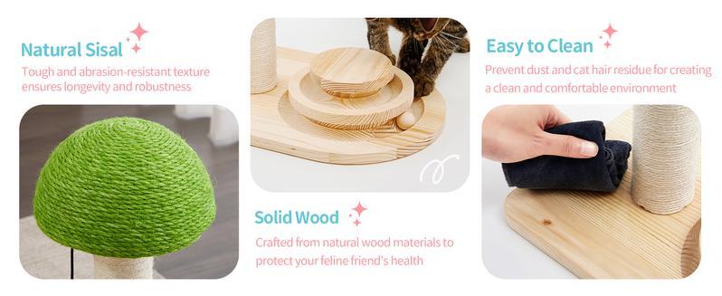 Mushroom Sisal Rope 2-in-1 Wooden Interactive Ball Track Cat