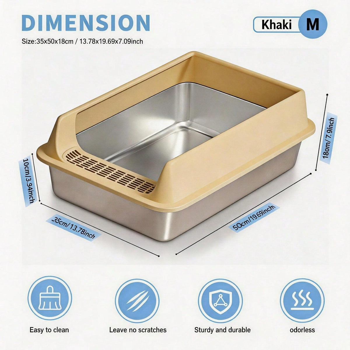Stainless Steel Cat Litter Box Large Open Top With Anti Splash High