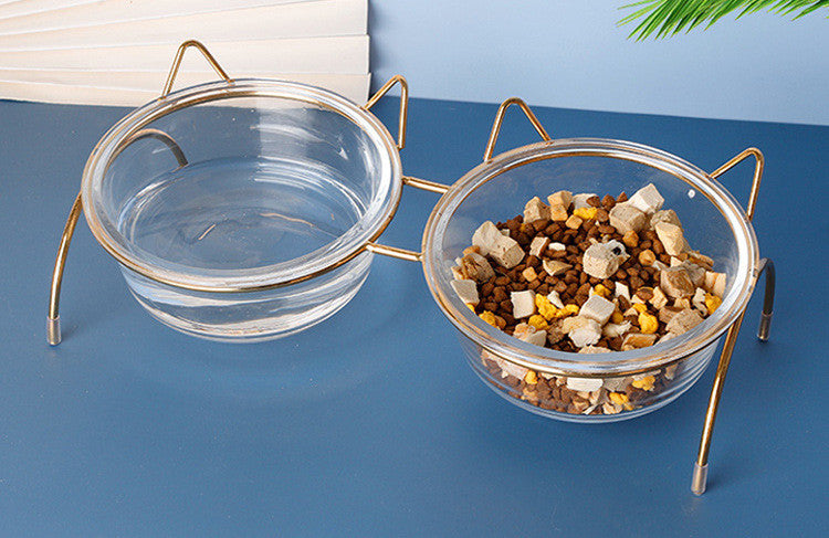 Glass Cat Bowl Drinking Dish Feeder For Pet Food Water Dishes
