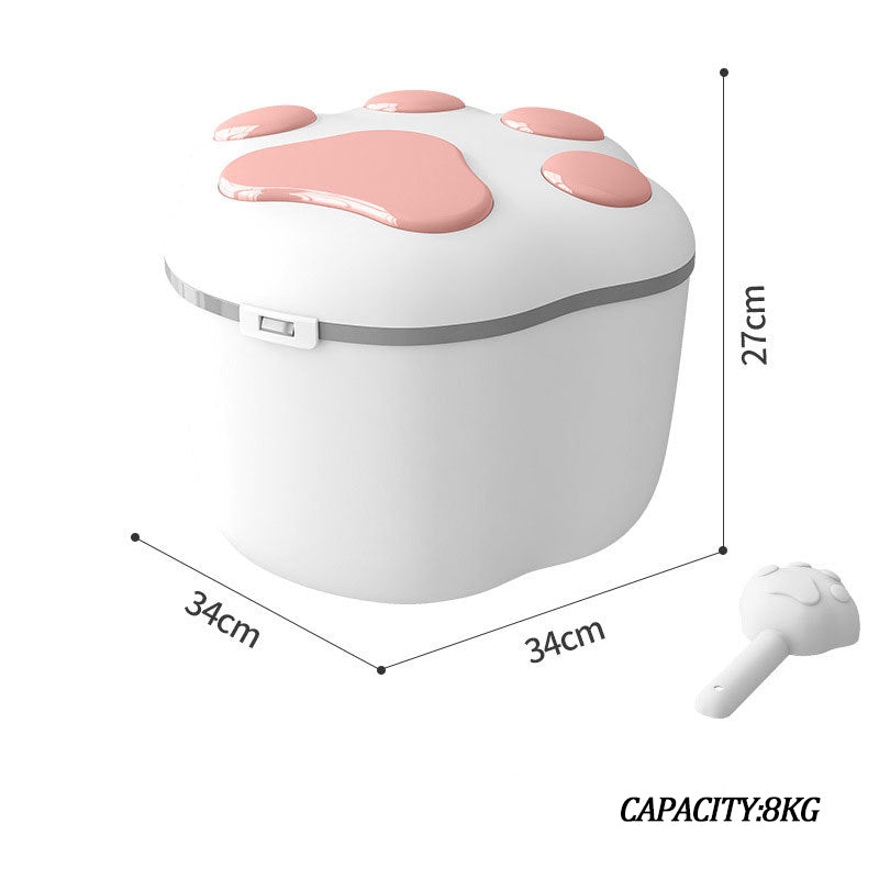 Dog Food Storage Container Claw Pet Grain Bucket With Cute Lid