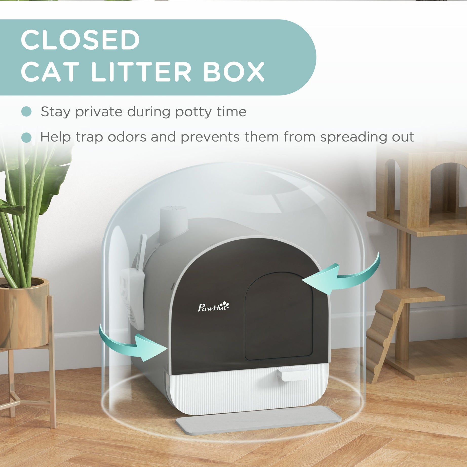Cat Litter Box With Lid With Scoop And Filter Light Gray