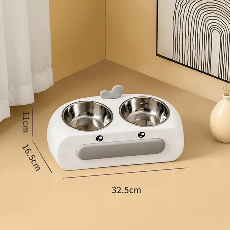 Duck Design Pet Double Bowl Plastic Kitten Dog Food Drinking Tray