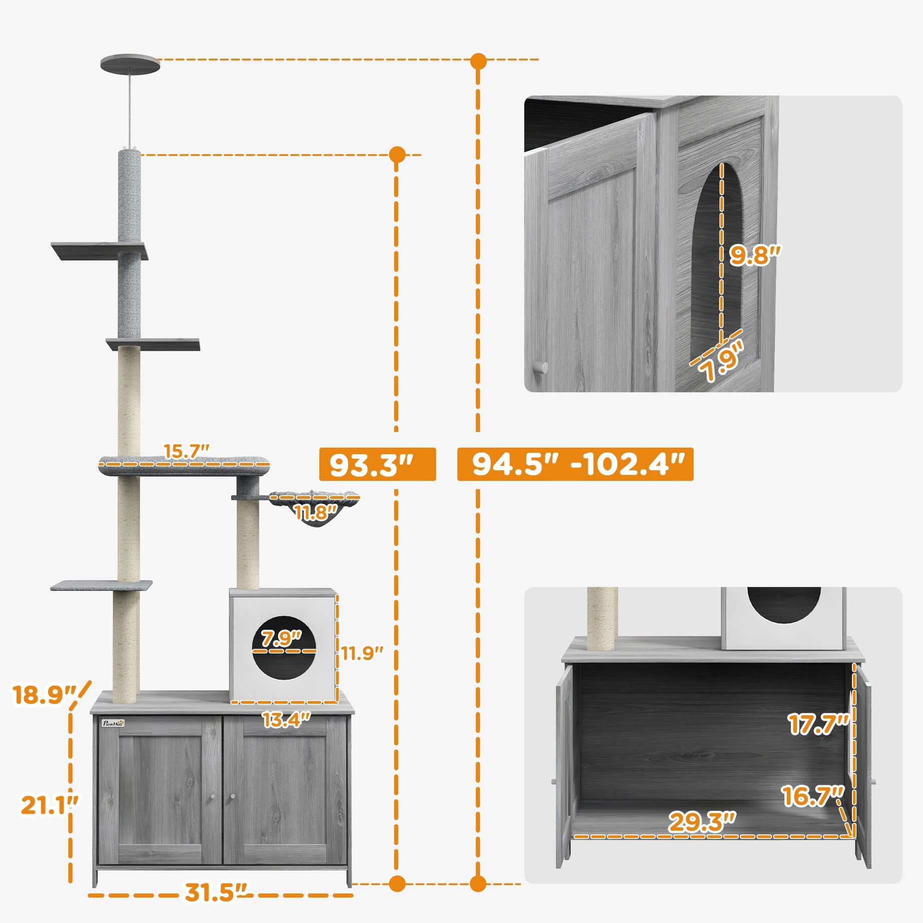 2-in-1 Floor To Ceiling Cat Tree With Litter Box Enclosure Condo