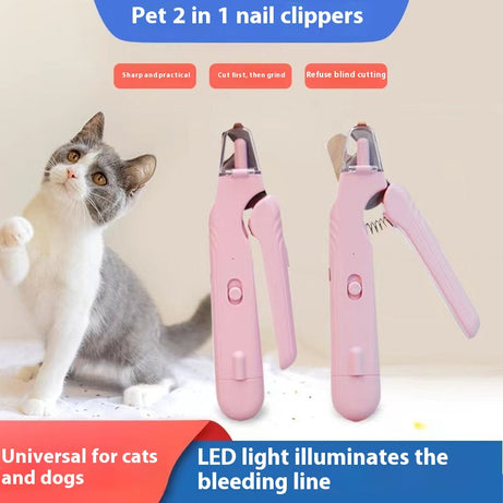 2-in-1 Pet Nail Clippers With LED Light Dog Cat Special Blood Line