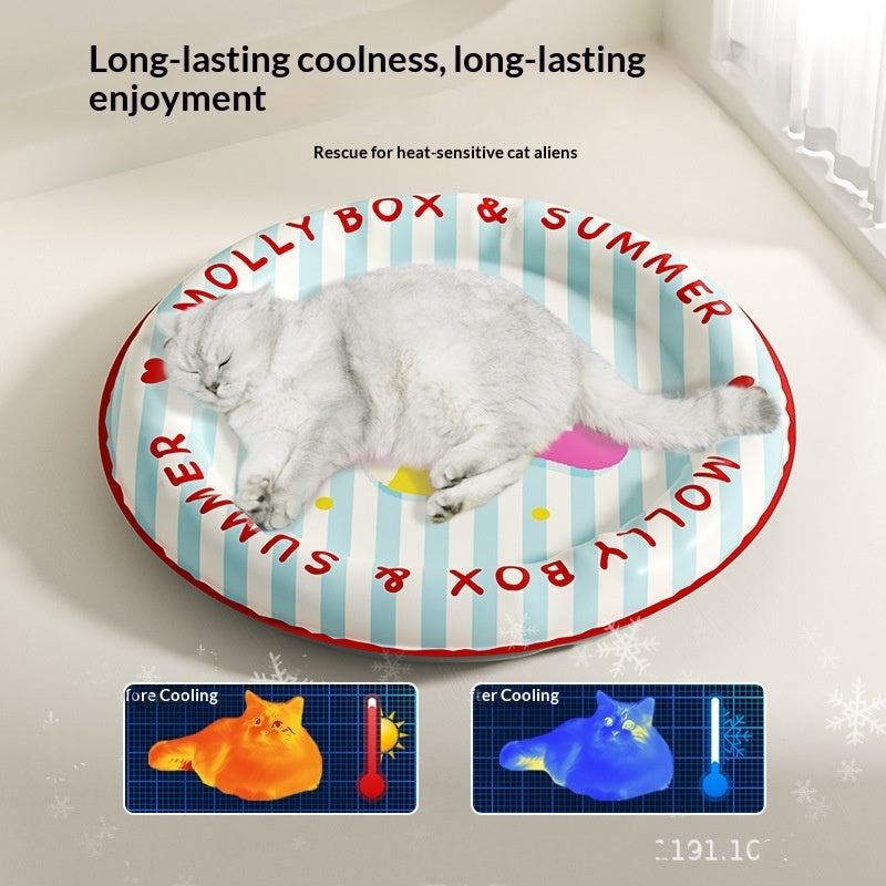 Summer Pet Cooling Round Mat Bed With Raised Edges For Neck Spine