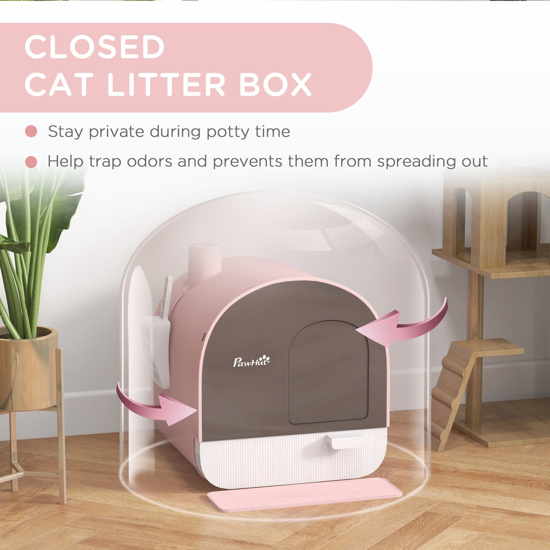 Cat Litter Box With Lid With Scoop And Filter Pink