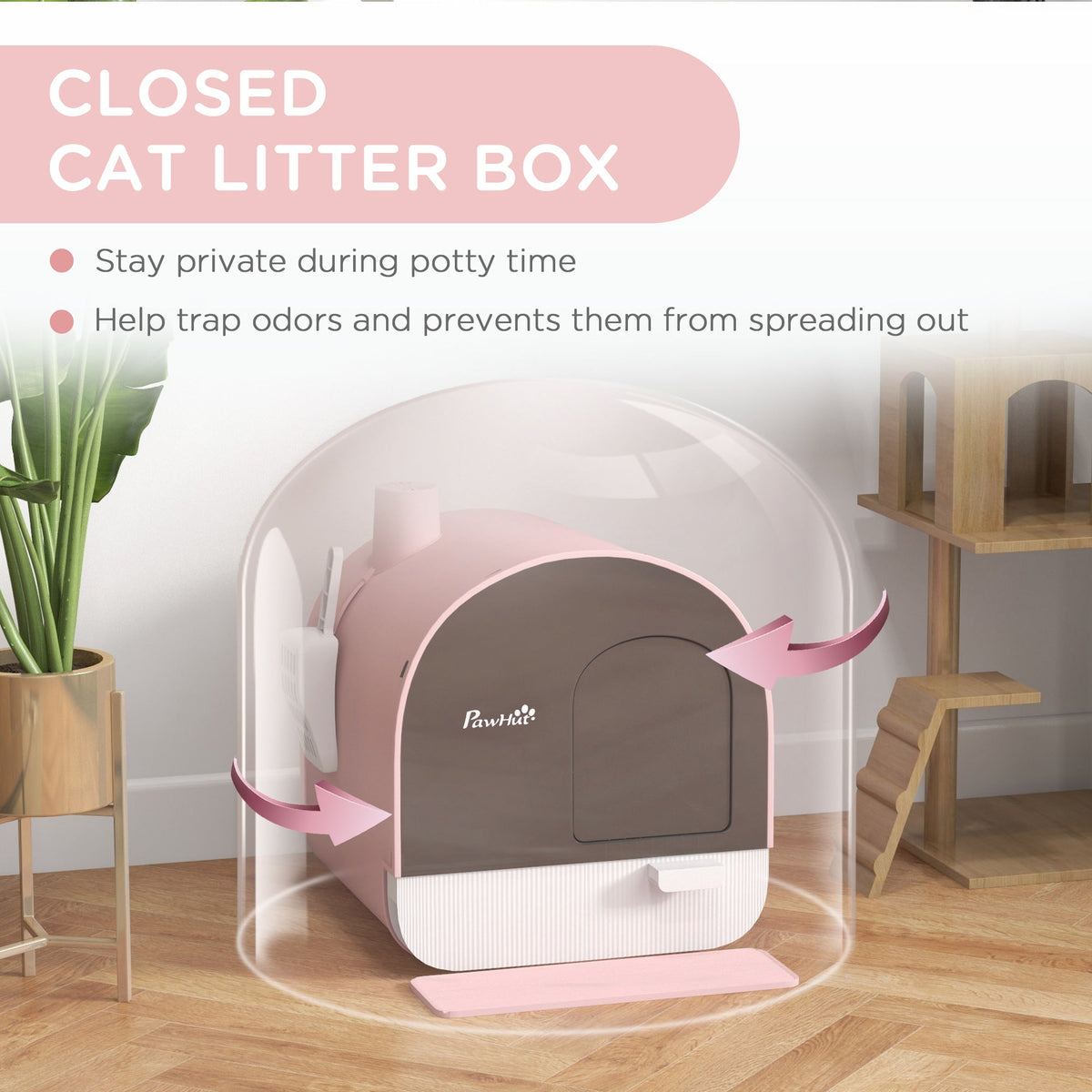 Cat Litter Box With Lid With Scoop And Filter Pink