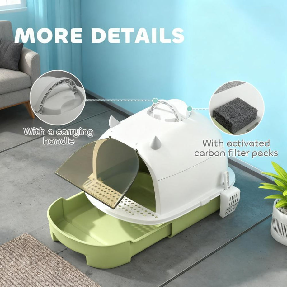 Green Cat Litter Box With Lid Scoop Deodorizing Bags