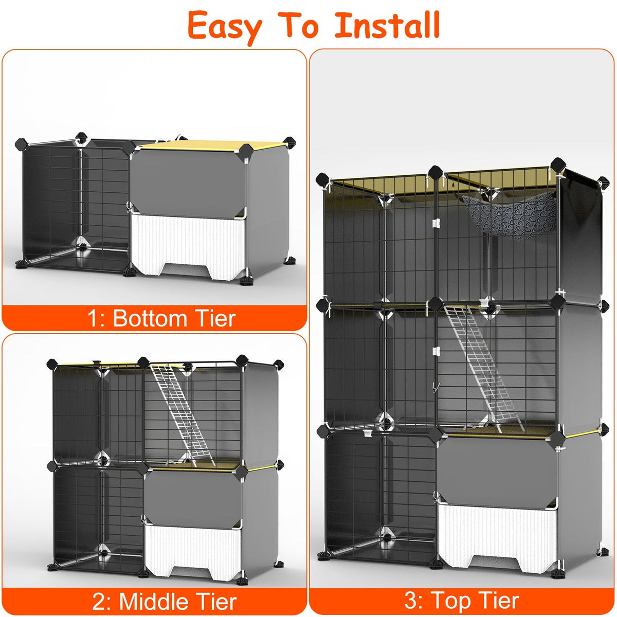 3 Tier Cat Cage Indoor With Litter Box Hammock Detachable Metal