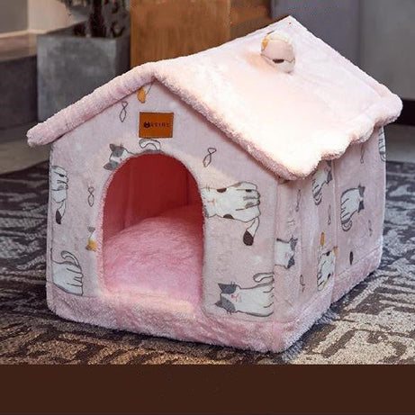 Foldable Dog House Pet Cat Bed Winter Villa Sleep Kennel Removable