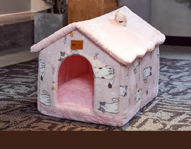 Foldable Dog House Pet Cat Bed Winter Villa Sleep Kennel Removable