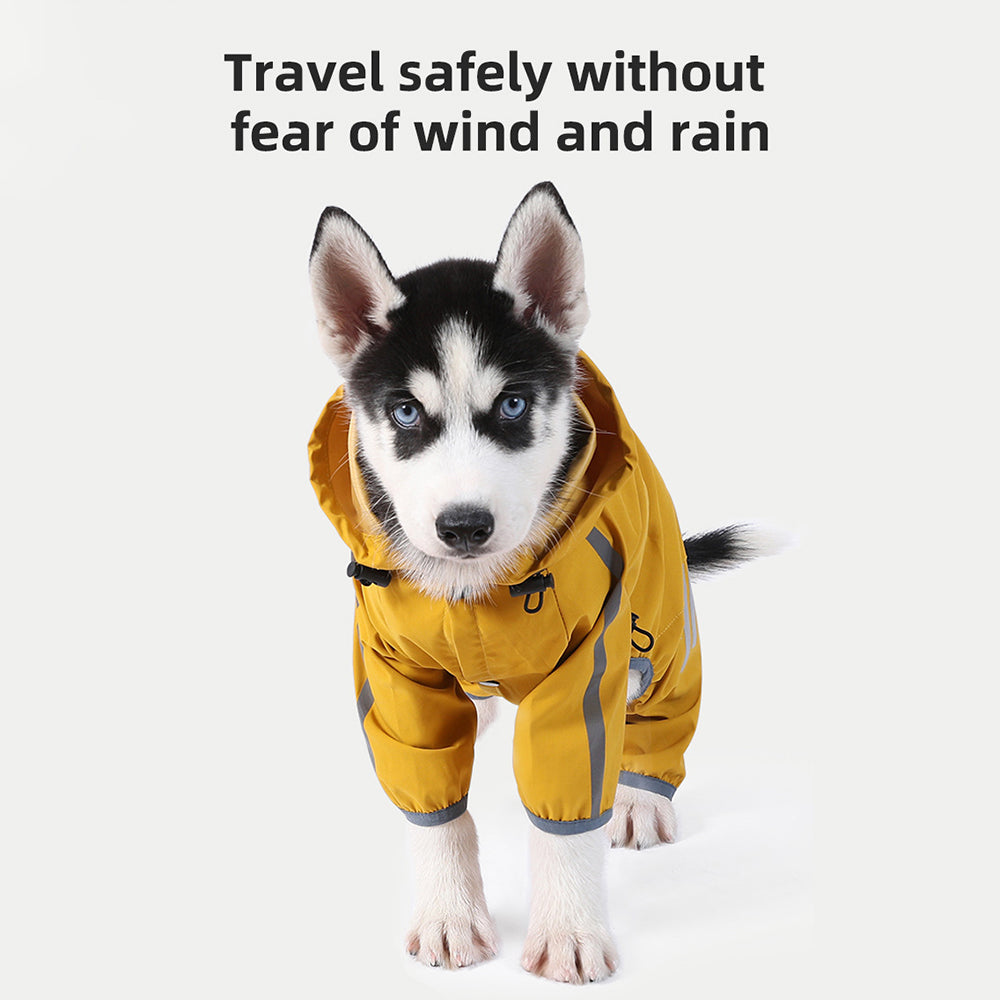 Dog Raincoat With Reflective Waterproof Rain Jacket With Hood Leash