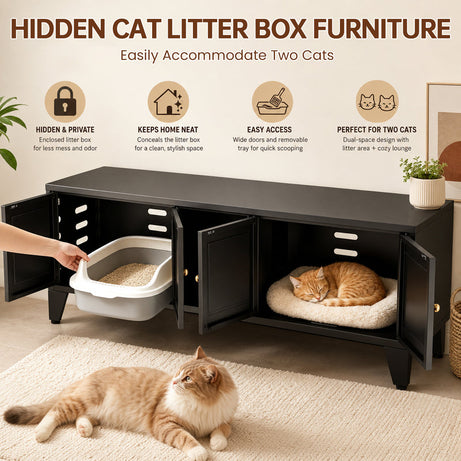 58in Metal Cat Litter Box Enclosure Hidden Furniture For 2 Cats