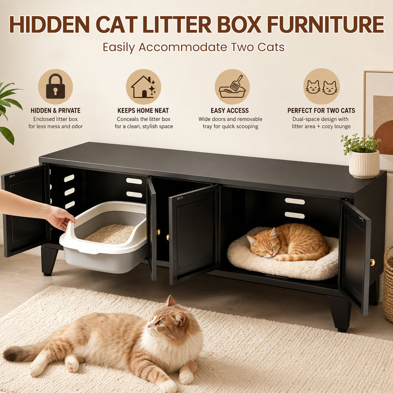 58in Metal Cat Litter Box Enclosure Hidden Furniture For 2 Cats