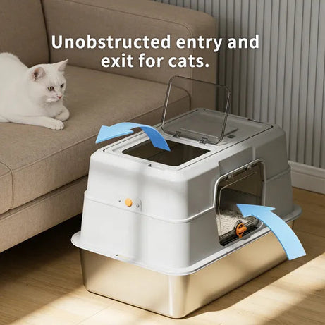 2025 Must-buy Fully Enclosed Stainless Steel Cat Litter Box