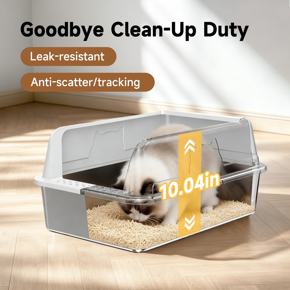 Stainless Steel Cat Litter Box For Cats High-sided Design Prevents