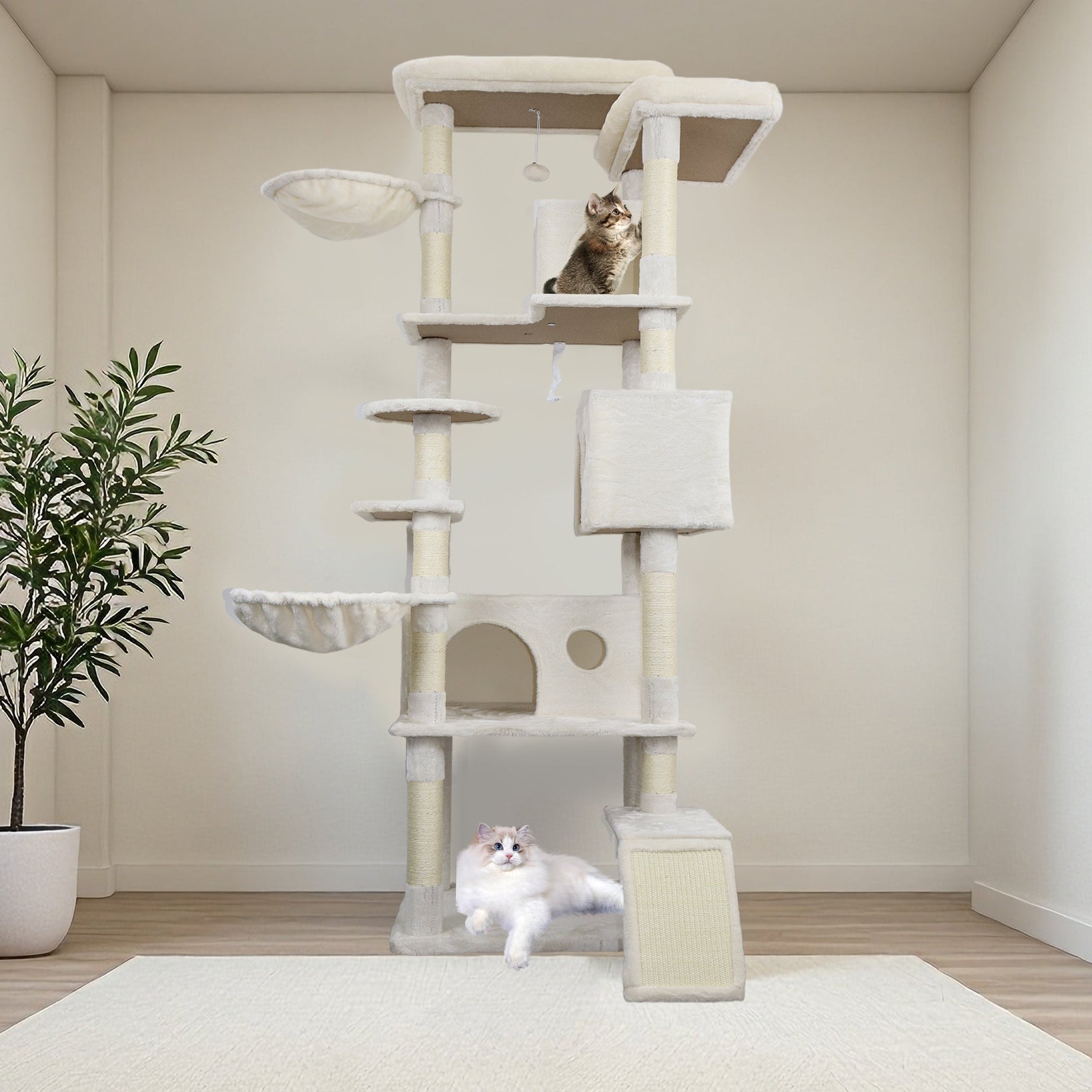 84 In Beige Cat Tree Tower With Large Condo Sisal Scratching Post