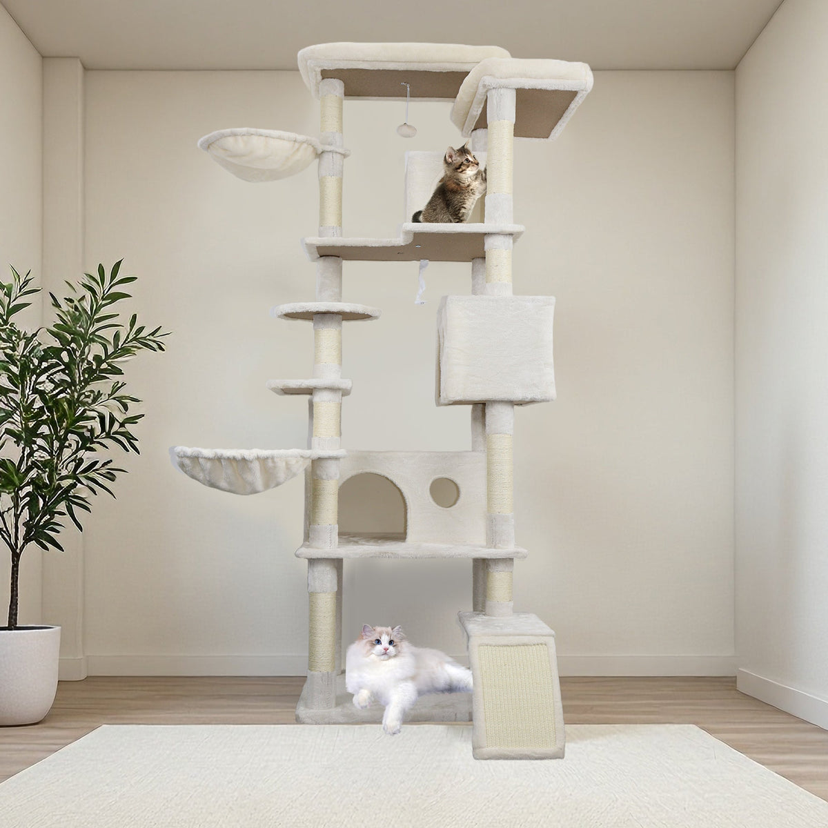 84 In Beige Cat Tree Tower With Large Condo Sisal Scratching Post