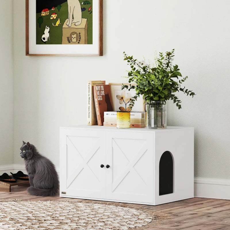 Pawhut Cat Litter Box Enclosure With Barn Door Hole White
